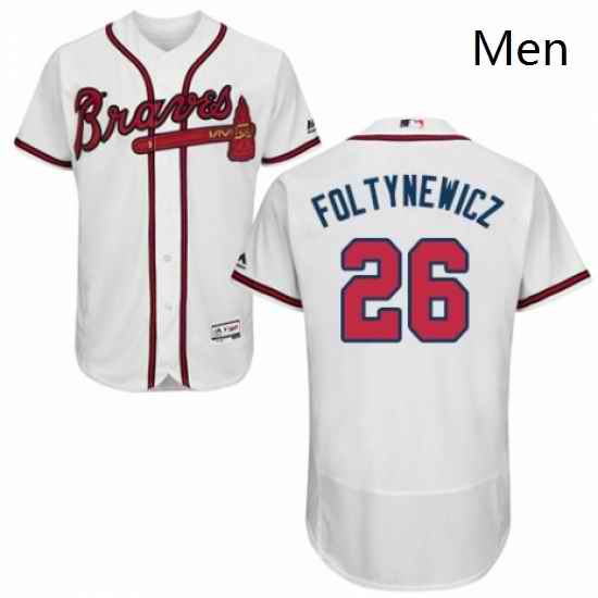 Mens Majestic Atlanta Braves 26 Mike Foltynewicz White Home Flex Base Authentic Collection MLB Jersey